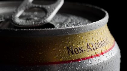 Aluminum can of non-alcoholic beer.