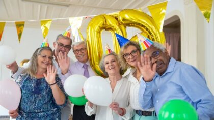 Older people having a birthday party