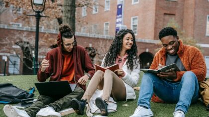 Classmates sitting on the campus