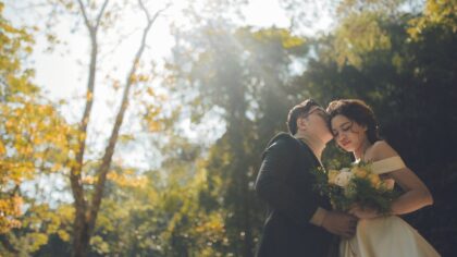 Wife and husband in wedding attire